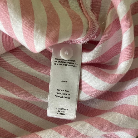 Beach Lunch Lounge Size Small Pink White Striped Button Up Short Sleeve Shirt - Picture 3 of 6